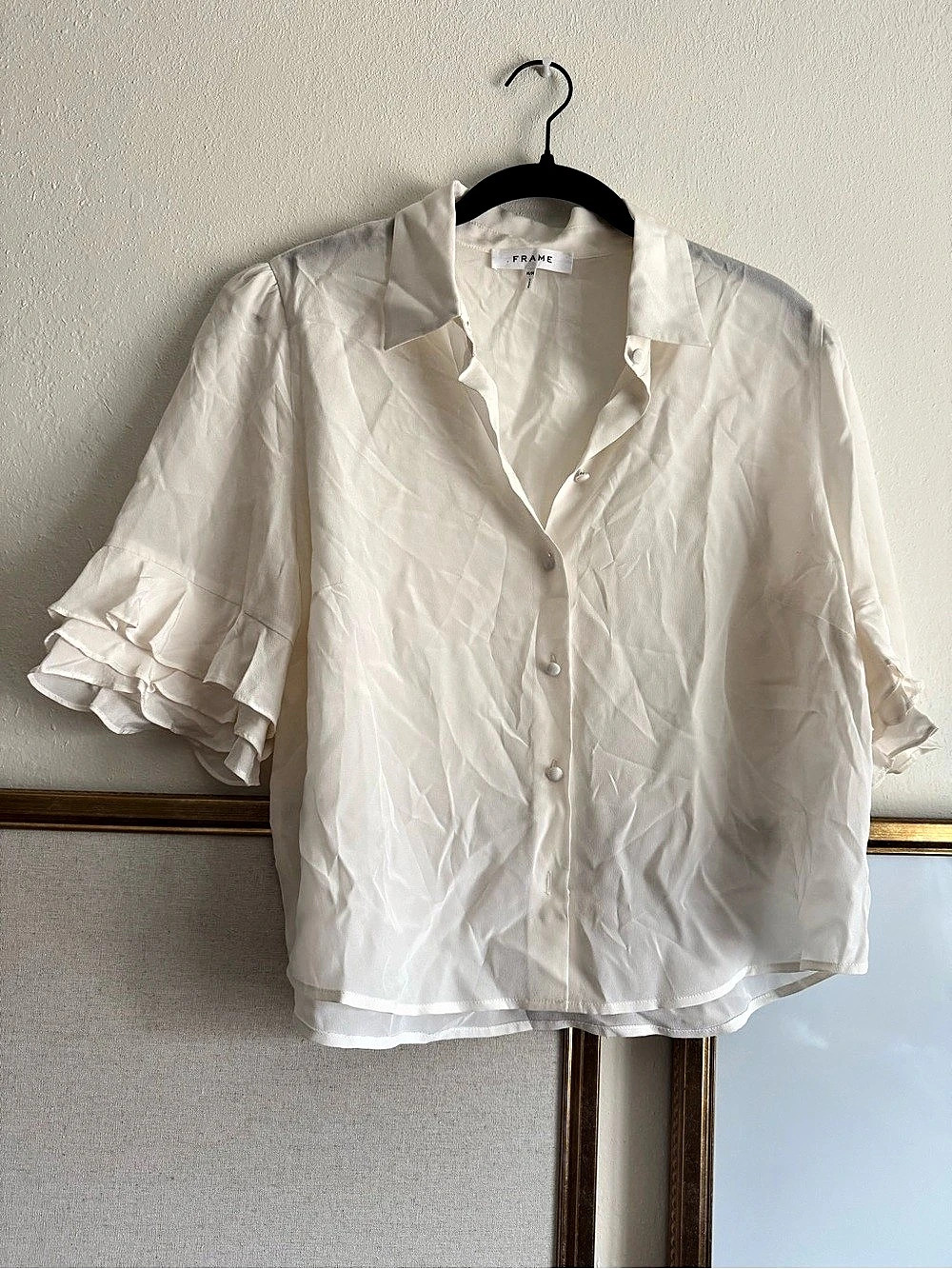 FRAME Silk Ruffle Sleeve White Medium